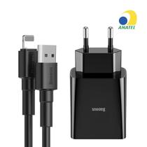 Carregador de Parede Duplo USB Baseus Speed Mini 10.5W (com cabo Lightining 2.4A 1m) TC-012 Preto