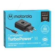 Carregador De Parede Motorola Turbo Power 18w Cabo Usb-C - Moto E5 Plus, G4 Plus, G5 Plus, G6 Play, E6s, E6i, E7 Plus, G4 Play, G5, G8 Power Lite