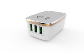 Carregador de parede xtr com 3 entradas usb - branco com dourado