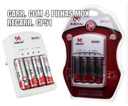 Carregador de pilha com 4 pilhas 2600mah mox cp51