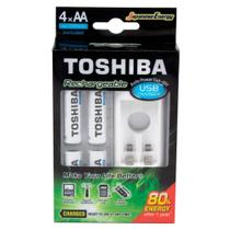 Carregador de Pilha USB AA/AAA Toshiba com 4x Pilhas AA - 73205 Carregador de Pilha USB AA/AAA Toshiba com 4x Pilhas AA - 73205