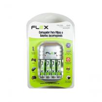 Carregador de Pilhas 2 Flex FXC03AAA para AA AAA e 9V com 4 Unidades Recarregáveis AAA Bivolt Cinza Carregador de Pilhas 2 Flex FXC03AAA para AA AAA e 9V com 4 Unidades Recarregáveis AAA Bivolt Cinza