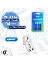 Carregador De Pilhas + 4 Pilhas Aaa Recarreg 1100 Mah Knup