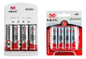 Carregador De Pilhas + 8 Pilhas Aa 2600 mah Recarregáveis Controle Xbox Microfone - MOX