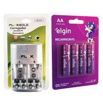 Carregador De Pilhas AA/AAA/9V Auto Stop + 4 Pilhas Aa 2700 Mah Elgin