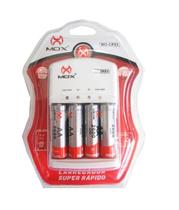 Carregador de Pilhas AA/AAA e Bateria 9v Com 4 Pilhas AA Recarregáveis 2600 mah Auto Stop - MOX