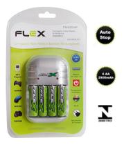 Carregador De Pilhas Auto Stop + 4 Pilhas Aa 2900 Mah Flex - Flex Gold