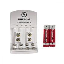 Carregador de Pilhas com LED + 02 Pilhas AA Recarregável Kapbom KA-1367 Carregador de Pilhas com LED + 02 Pilhas AA Recarregável Kapbom KA-1367