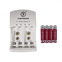 Carregador de Pilhas com LED + 04 Pilhas AAA Recarregáveis Kapbom KA-1369 Carregador de Pilhas com LED + 04 Pilhas AAA Recarregáveis Kapbom KA-1369