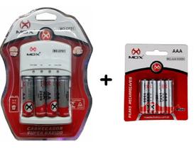 Carregador de Pilhas e Bateria 9v + 4 Pilhas AA 2600 mah + 4 Pilhas AAA 1000 mah Recarregáveis - Mox