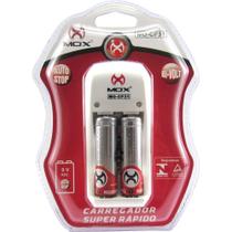 Carregador de Pilhas e Bateria 9v Mox Dotcell CP-31 Carga Rápida Auto Stop + 2 Pilhas AA Inclusas