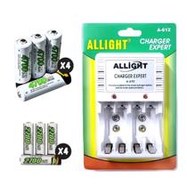 Carregador de Pilhas e Bateria Bivolt Super Rápido com 8 pilhas AAA e AA recarregaveis
