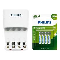 Carregador de Pilhas Philips c/ 4 Pilhas Palito AAA Original