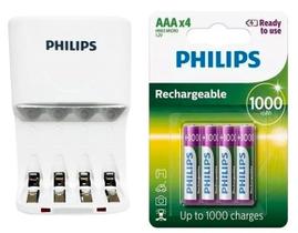 Carregador de Pilhas Philips c/ 4 Pilhas Palito AAA Original