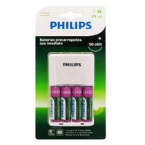 Carregador de Pilhas Philips com 4 Pilhas Aa Recarregáveis 2450 mAh SCB2445NB Bivolt Branco