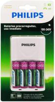 Carregador de pilhas philips com 4 pilhas scb2445nb