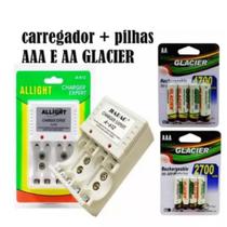 Carregador de Pilhas Rápido Bivolt + 8 Pilhas Recarregavel AAA / AA