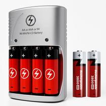 Carregador de Pilhas Recarregáveis Kit 4 Baterias AA AAA Bateria 9V