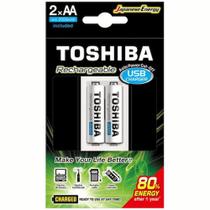 Carregador de Pilhas USB AA/AAA Toshiba com 2 Pilhas AA - TNHC-6GME2 CB