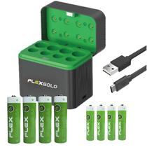 Carregador De Pilhas Usb C C/ Indicador + Pilhas 4AA e 4AAA