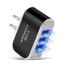 Carregador de Telefone USB Triplo com Plugs UE e EUA - Adaptador de Viagem 3 Portas