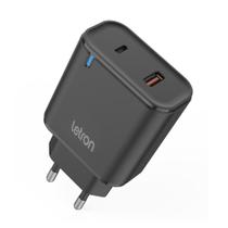 Carregador de tomada letron 20w c/ 1 usb 1 sub-c preto