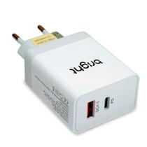Carregador de Tomada Ultra Rápido Bright, 1 USB-C PD 18w + 1 USB 18w, Branco - AC590
