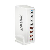 Carregador Desktop GaN USB-C PD 240W - 8 Portas com Carregamento Rápido e USB 3.0