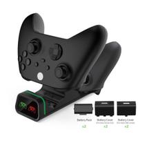 Carregador Duplo C/ Led Compatível Com Xbox Series Xbox One C/ 2 Baterias + 4 Tampas - Dobe