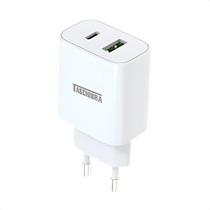 Carregador Duplo Carga Rápida 5V 3A para Dispositivos Tipo C + USB Bivolt