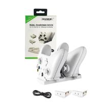 Carregador Duplo Compatível com Controle Xbox One Base Dock Branco + 2 Baterias Recarregáveis Branca + Cabo Usb