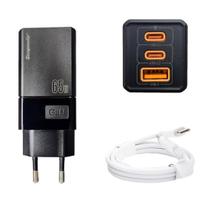 Carregador Ecopower EP-7025 2-USB-C 1-USB-A 65W Black