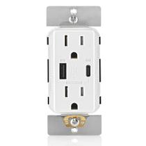 Carregador embutido na parede Leviton T5634-W USB Dual Type A/Type-C 60W