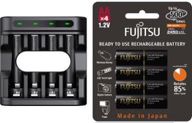 Carregador Enercell 4-LN com 4 pilhas AA Recarregáveis da Fujitsu Premium