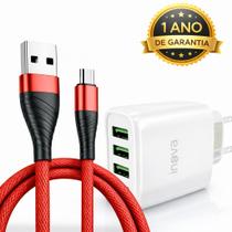 Carregador Fonte Bivolt 3 Usb + Cabo 2 Metros Micro Usb V8