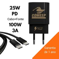 Carregador fonte +cabo 100W USB-C 25W parede turbo kit universal - COMESP