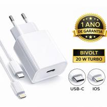 Carregador Fonte Turbo 20w Usb C Com Cabo Tipo C Para Linghtning Branco Carregador Fonte Turbo 20w Usb C Com Cabo Tipo C Para Linghtning Branco