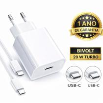 Carregador Fonte Turbo 20w Usb C Com Cabo Tipo C Para TIpo C Branco