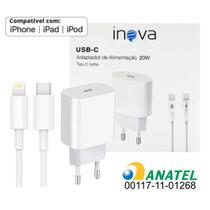 Carregador Fonte USB-C 20W Turbo + Cabo Original Inova com Nota Fiscal