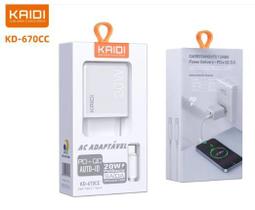 Carregador Fonte USB PAR USBC e Cabo 20W Kaidi KD 670 Carregador Fonte USB PAR USBC e Cabo 20W Kaidi KD 670