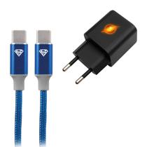 Carregador Gan 30w Flash e Cabo Tipo C X Tipo C Superman