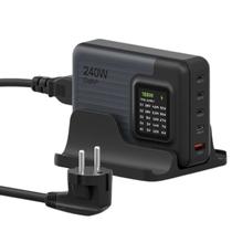 Carregador GaN Hagibis 240W USB-C PD3.1 5 Portas Display LCD