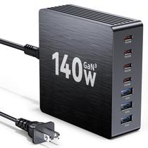 Carregador Hinkicher 140W GaN III de 7 portas PD 3.0 Fast USB