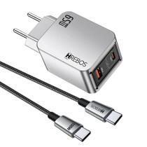 Carregador Hrebos Premium Blink Charge 65W CRG-387CC USB-C + USB-A com Cabo Type-C para Type-C Carregamento Rápido PD Carregador Hrebos Premium Blink Charge 65W CRG-387CC USB-C + USB-A com Cabo Type-C para Type-C Carregamento Rápido PD