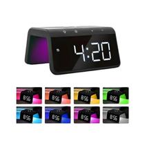 Carregador Indução Preto Celular Elegância e Função com Relógio de Mesa Despertador e Luz Noturna RGB Carregador Indução Preto Celular Elegância e Função com Relógio de Mesa Despertador e Luz Noturna RGB