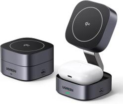 Carregador indução sem fio UGREEN 15W Suporte magnético 2 em 1 Qi2