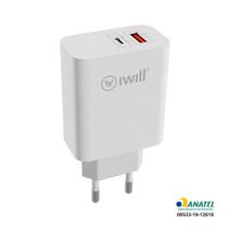 Carregador Iwill Adaptador Parede C Saida Usb C E Usb QC 33w