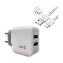 Carregador Kaidi Turbo Celular Smartphone 2 Usb Cabo Tipo C Cor Branco