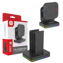 Carregador LED RGB Magnético Para Nintendo Switch 2 Joy-con 4 Controles Estação Base Carregador LED RGB Magnético Para Nintendo Switch 2 Joy-con 4 Controles Estação Base