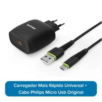 Carregador Mais Rápido Universal + Cabo Philips Micro Usb Original
